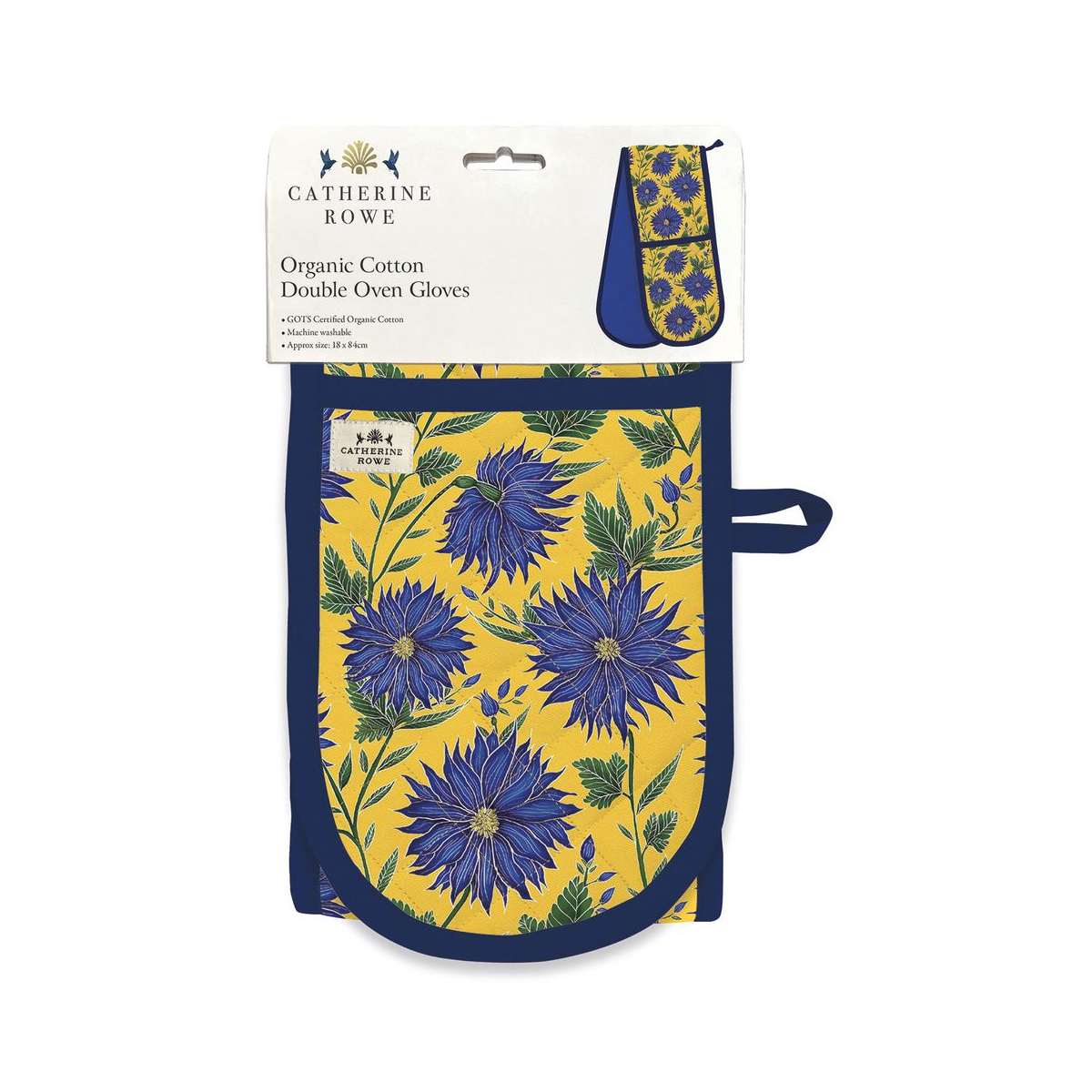 Blue Flowers Organic Cotton Double Oven Gloves