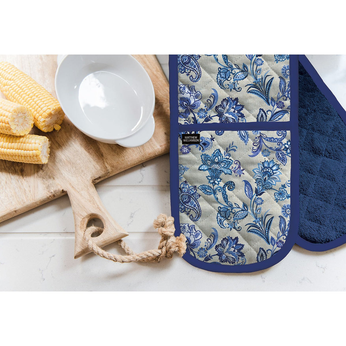 Blue Paisley Organic Cotton Oven Gloves