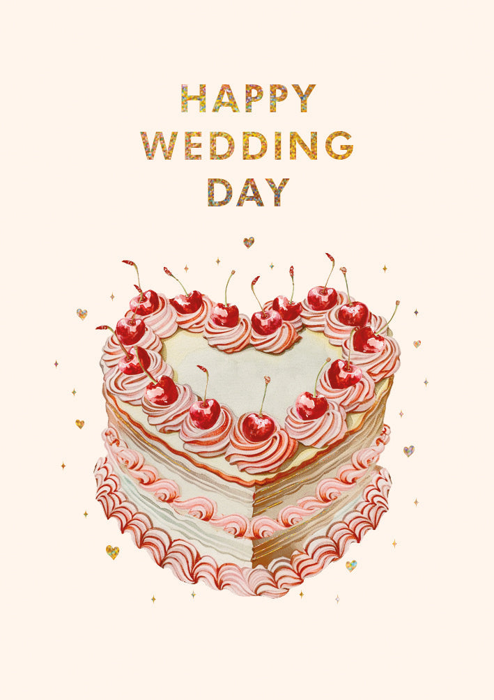 Wedding Day Cake and Cherries Greeting Card