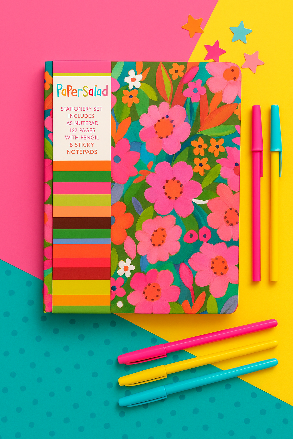Paper Salad Stationery Gift Set – Notebook, Sticky Notes & Pencil | Bold & Colourful Desk Essentials