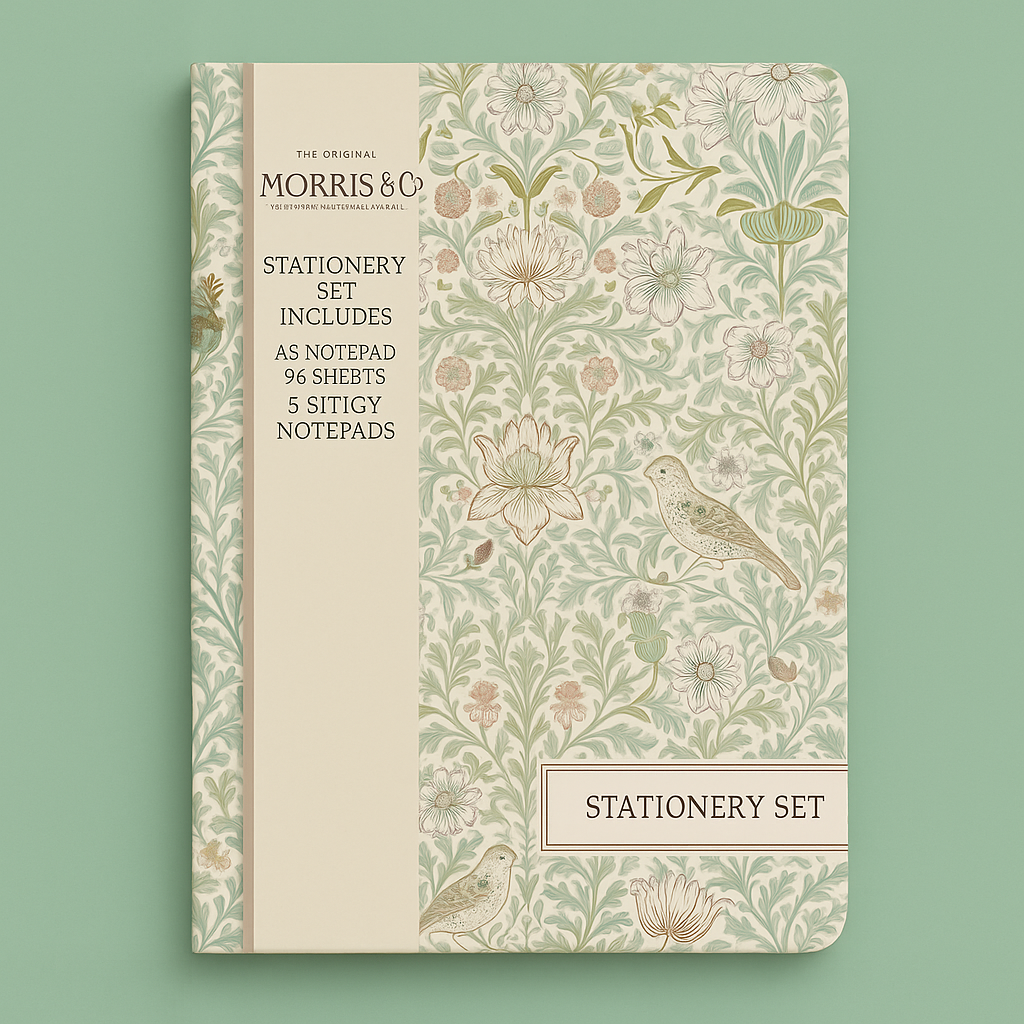 Morris & Co. Stationery Gift Set – A5 Notepad, 5 Sticky Note Pads & Pencil | Botanical Print
