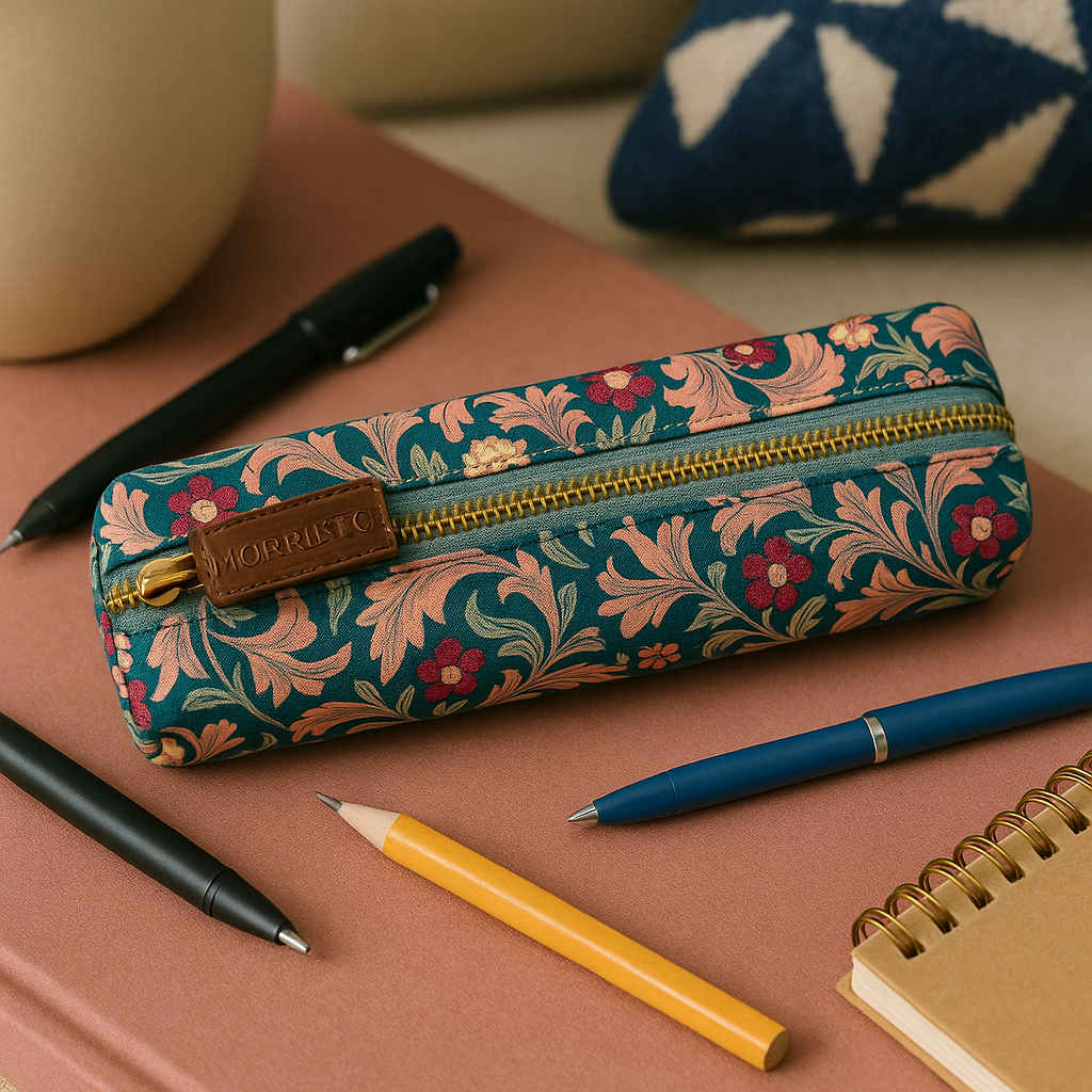 William Morris Slim Pencil Case – Elegant Floral Stationery Pouch for School, Work & Travel