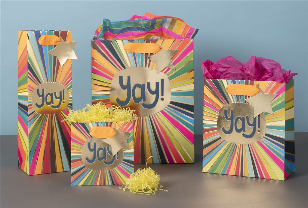 Medium Gift Bag Neon Rays with Gold Star Gift Tag