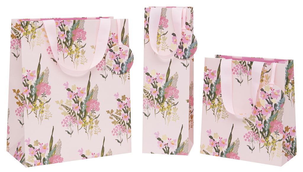 Pretty Pink Floral Bottle Bag with Gift Tag