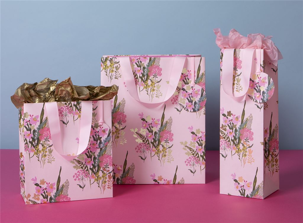 Pretty Pink Floral Bottle Bag with Gift Tag