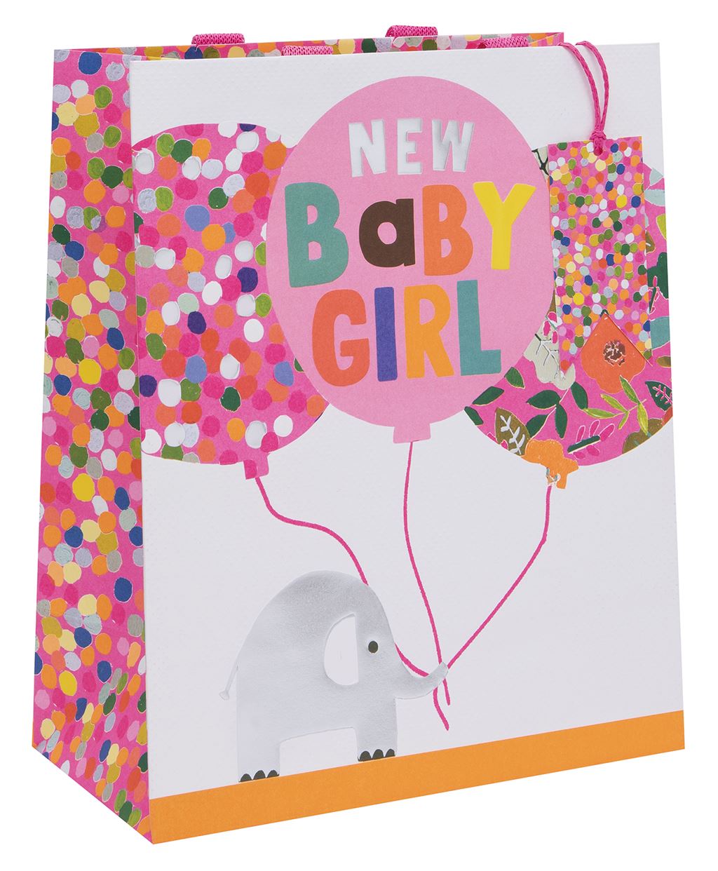 Large Gift Bag Baby Pink Elephants with Gift Tag