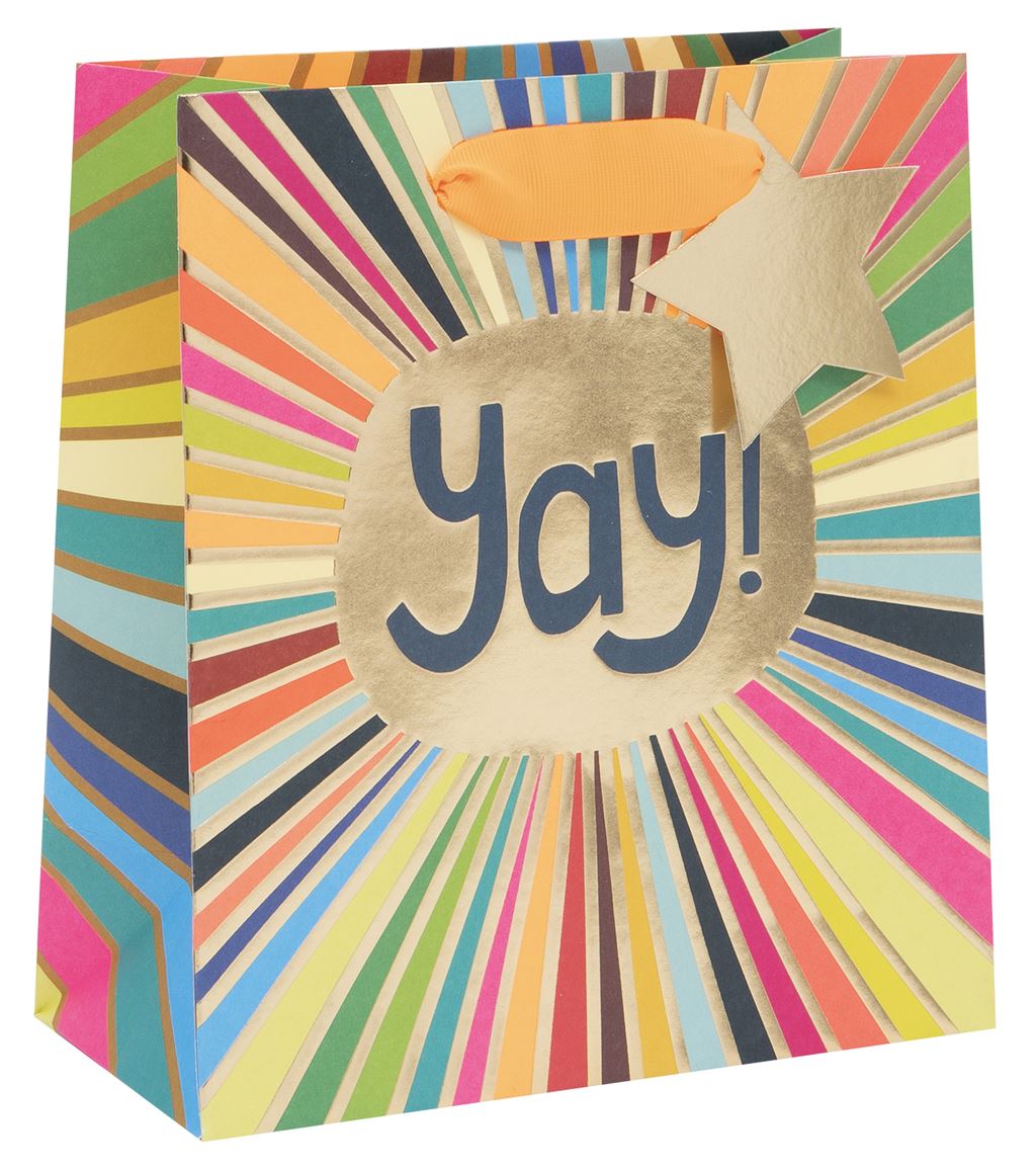 Medium Gift Bag Neon Rays with Gold Star Gift Tag