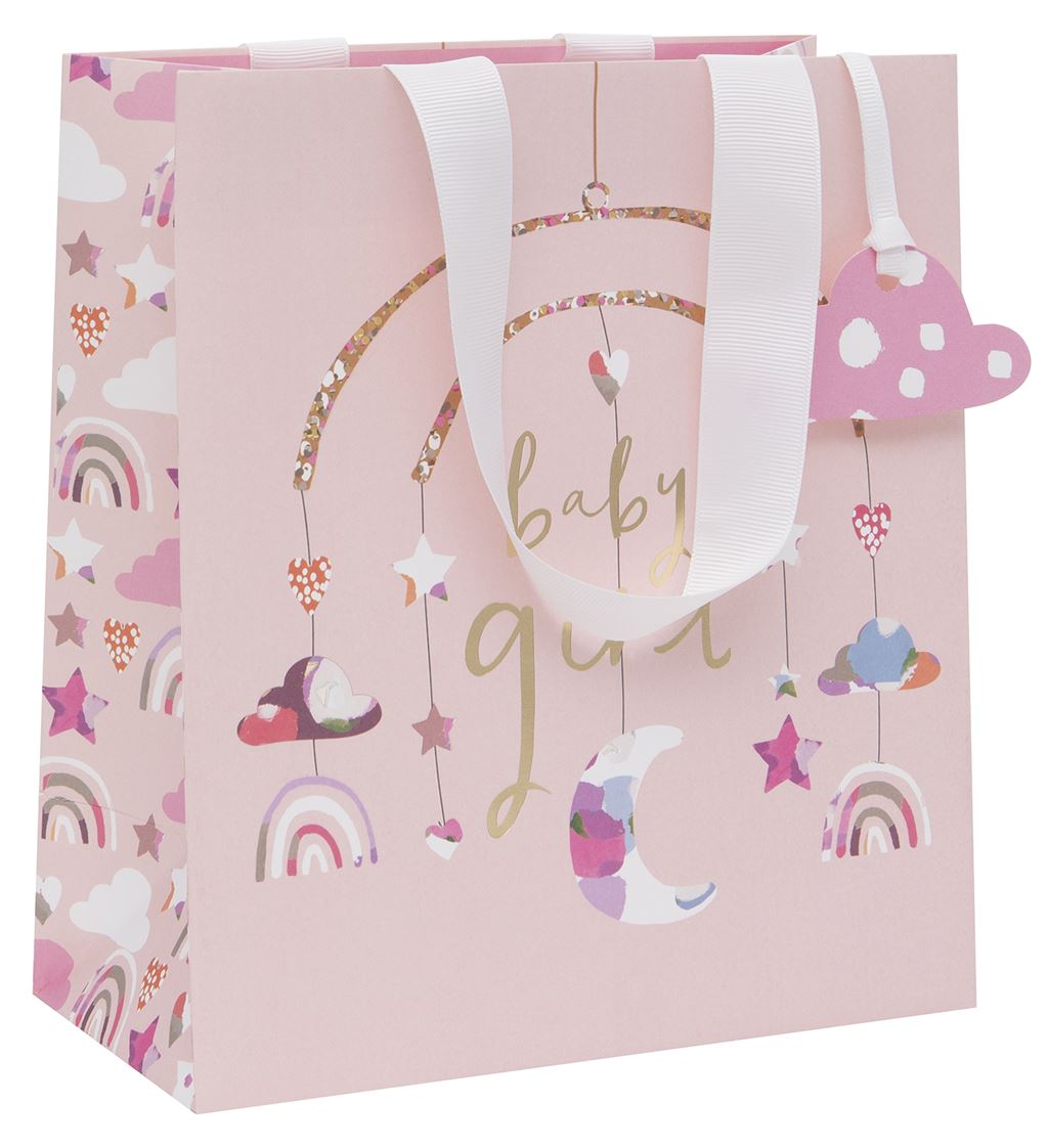 Medium Gift Bag Baby Girl Pink with Gift Tag