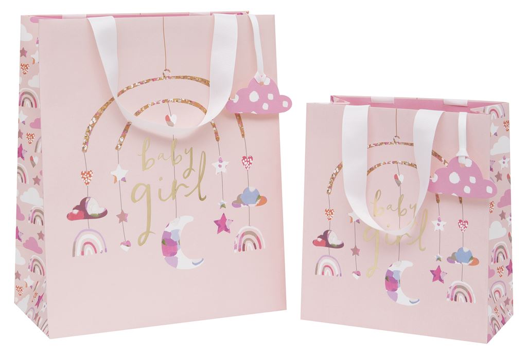Medium Gift Bag Baby Girl Pink with Gift Tag