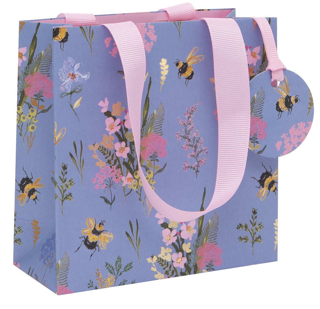 Small Gift Bag Bee Meadow Blue with Gift Tag