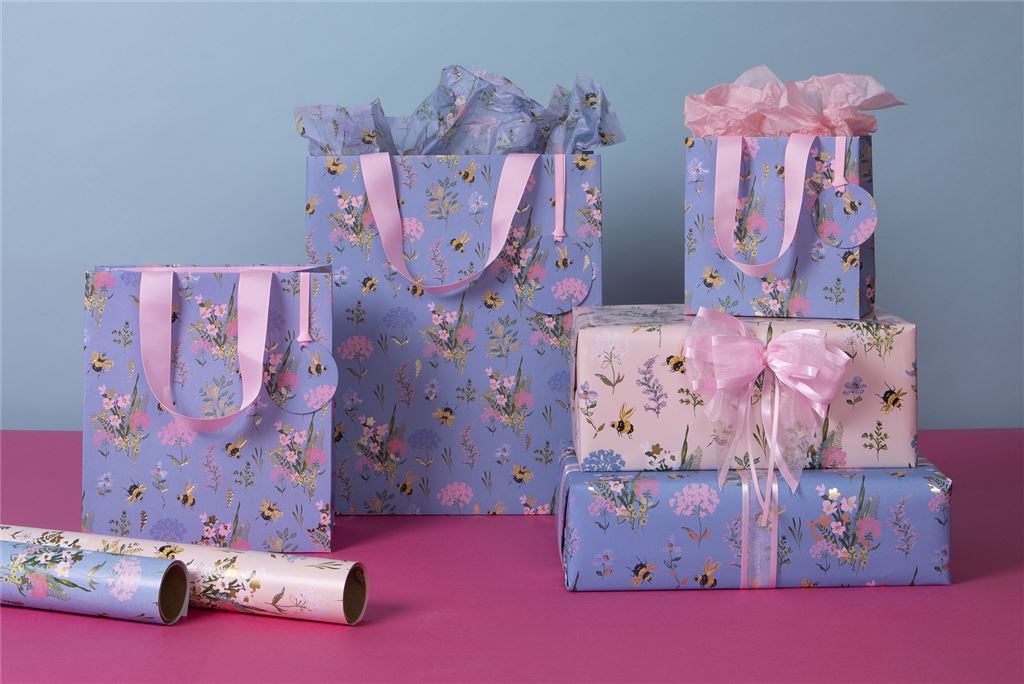 Small Gift Bag Bee Meadow Blue with Gift Tag