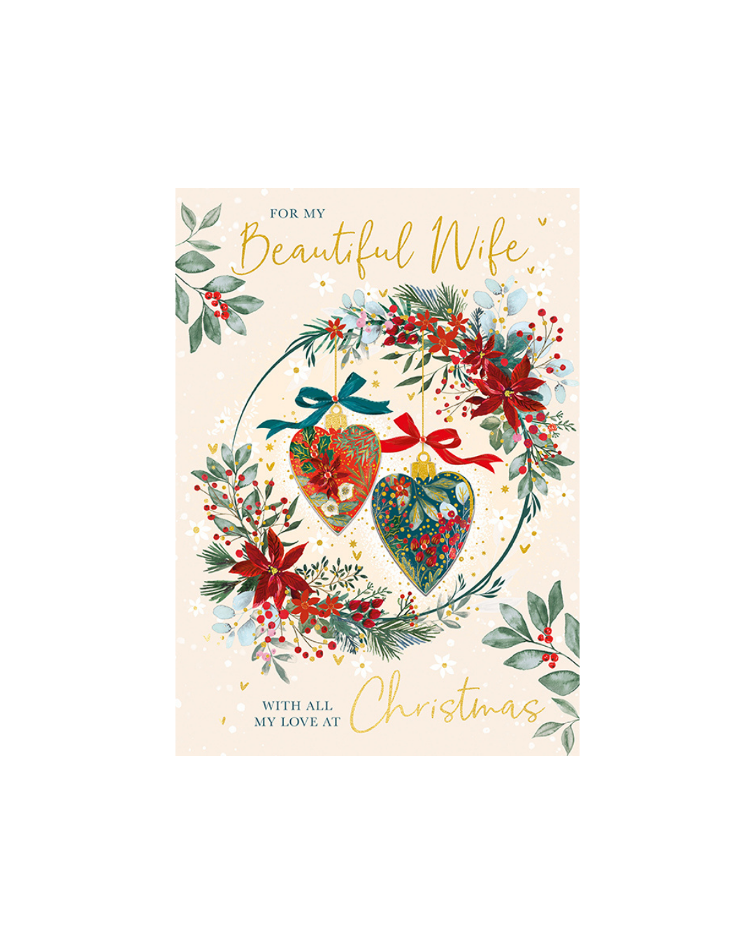 Card Christmas Hearts Wreath Wife