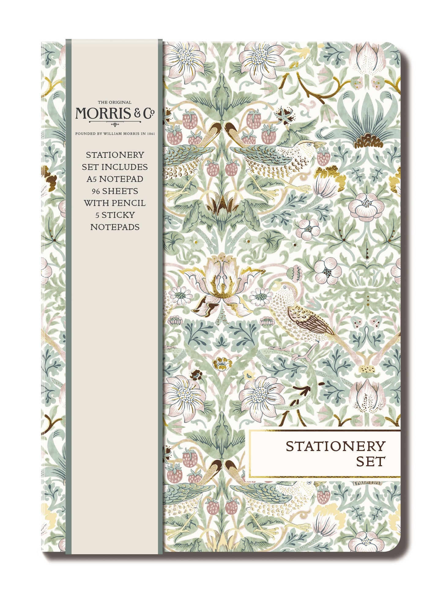 Morris & Co. Stationery Gift Set – A5 Notepad, 5 Sticky Note Pads & Pencil | Botanical Print