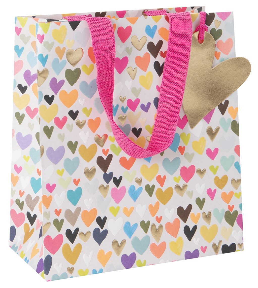 Medium Gift Bag Multi Hearts with GiftTag