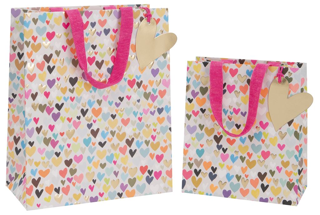 Medium Gift Bag Multi Hearts with GiftTag