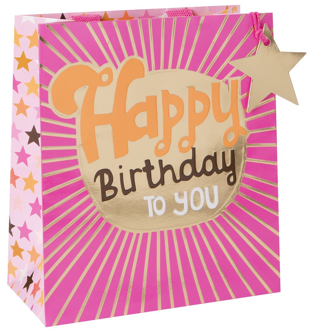 Medium Gift Bag Pink Rays with Gift Tag