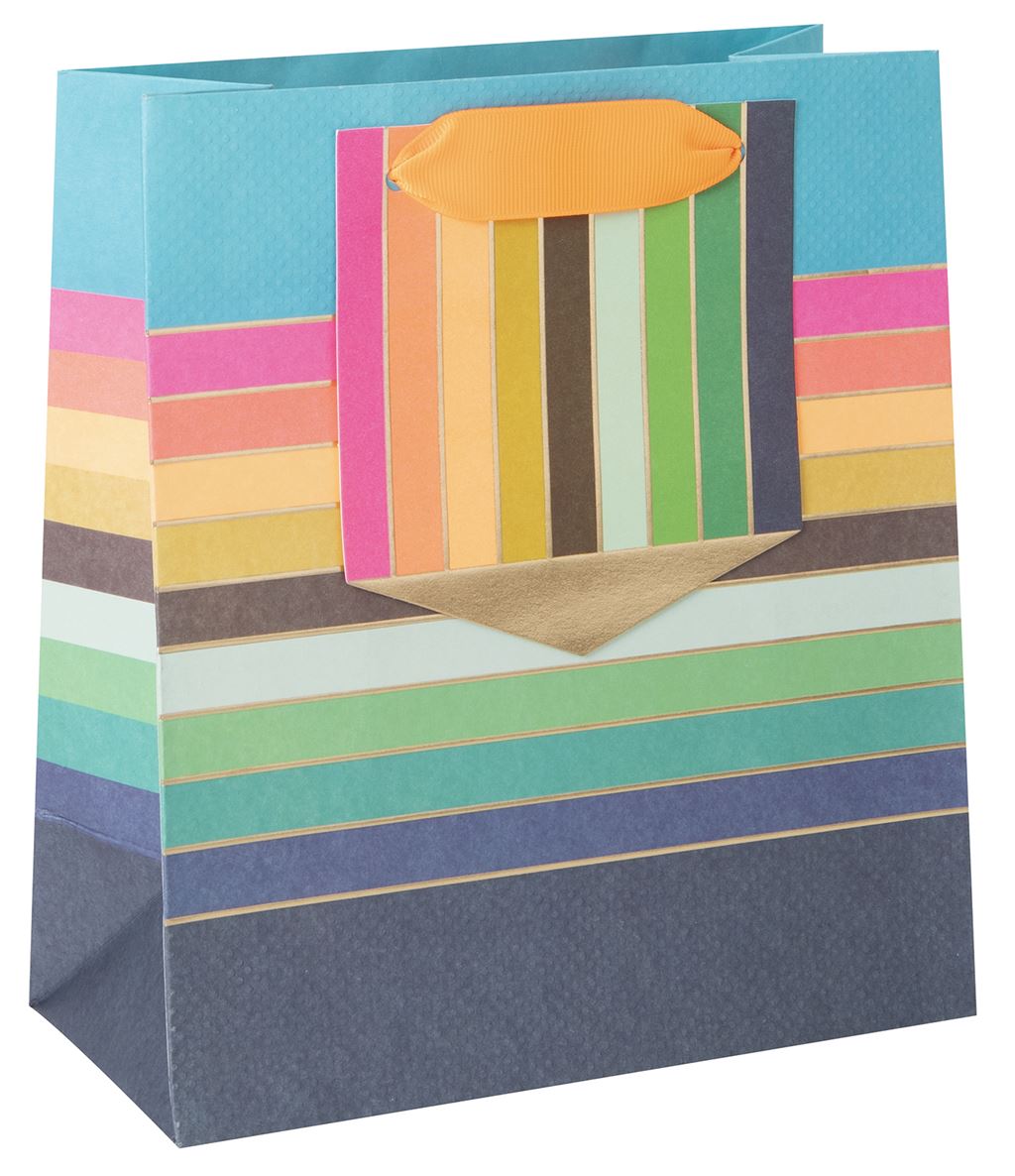 Medium Gift Bag Neon Stripes with Gift Tag
