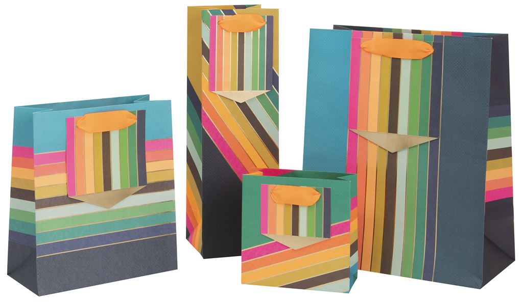 Medium Gift Bag Neon Stripes with Gift Tag