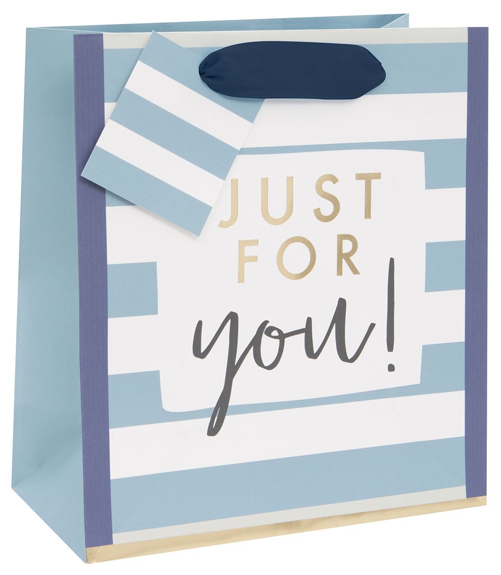 Medium Gift Bag For You Blue Stripe with Gift Tag