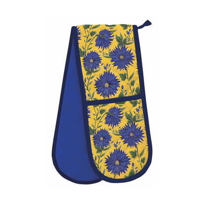 Blue Flowers Organic Cotton Double Oven Gloves