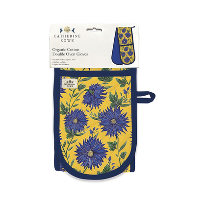 Blue Flowers Organic Cotton Double Oven Gloves