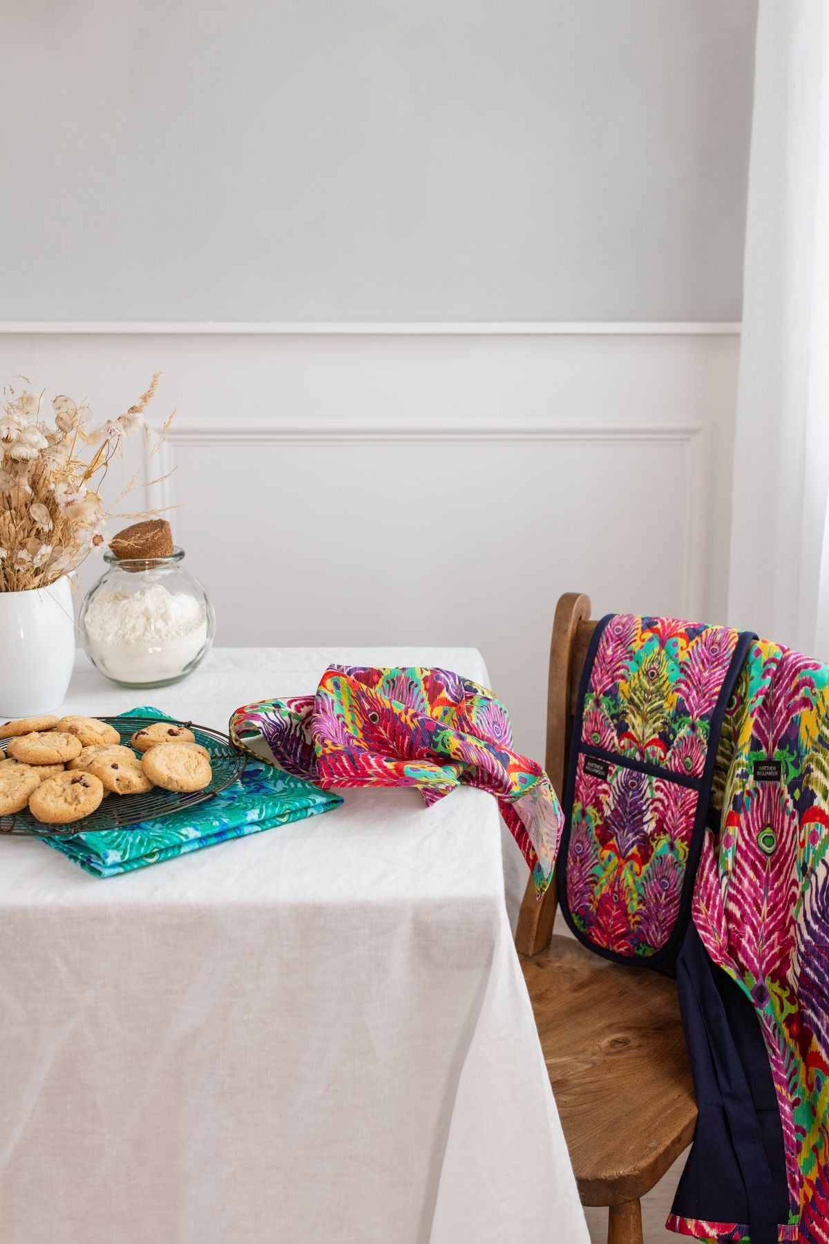 Peacock Ikat Organic Cotton Double Oven Gloves