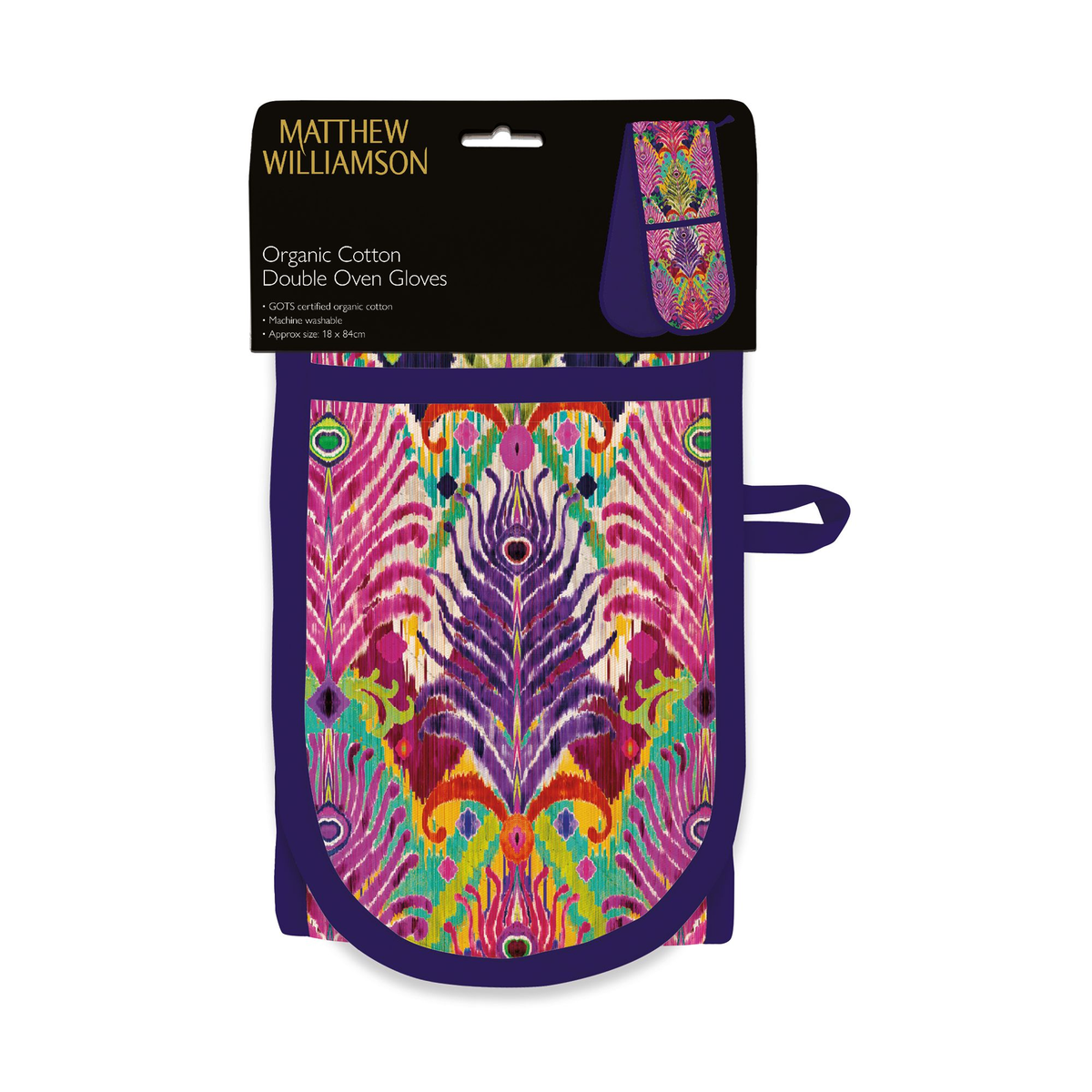Peacock Ikat Organic Cotton Double Oven Gloves