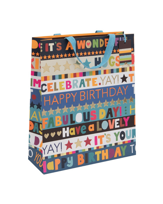 Gift Bag Shopper Birthday Stripe Blues with Gift Tag
