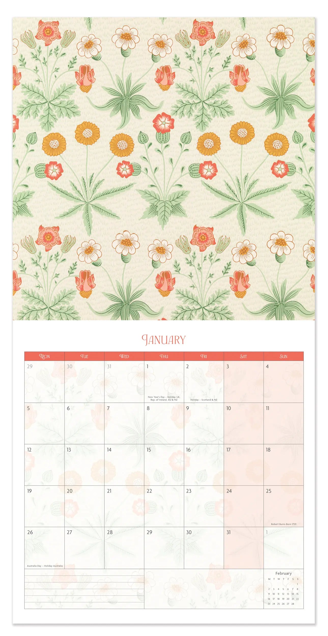 William Morris Square Calendar 2026
