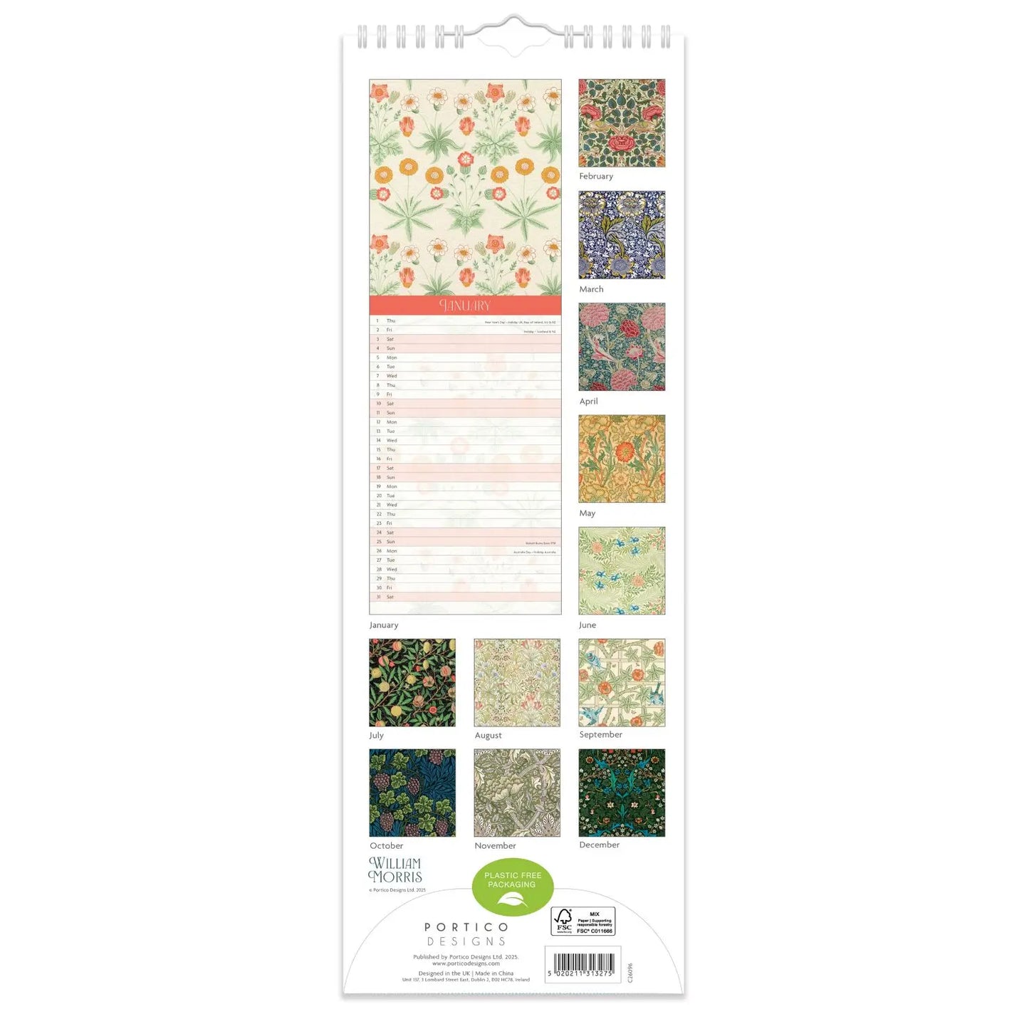 William Morris Slim Calendar 2026