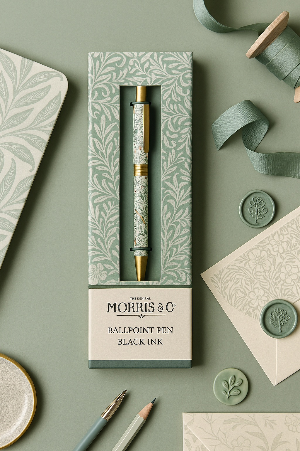 Morris & Co. Ballpoint Pen – Black Ink Pen in Gift Box | Botanical Willow Boughs Design