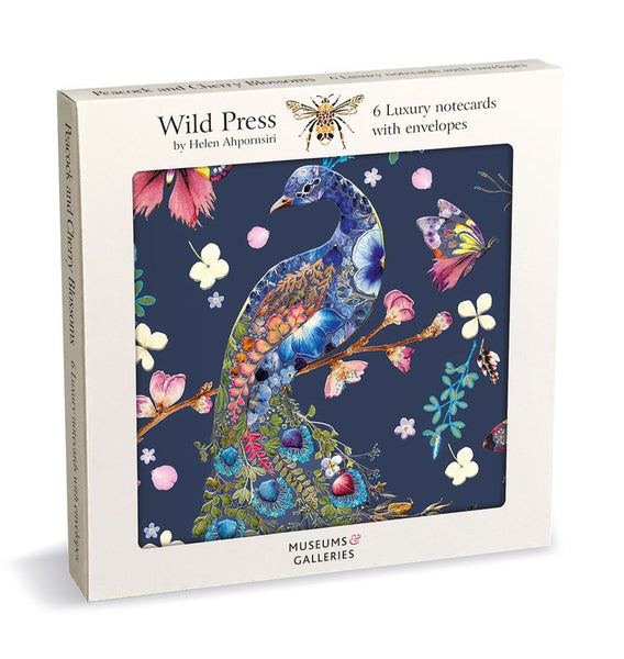 Peacock & Cherry Blossom Square Luxe Notecards