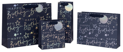 Gift Bag Bottle XL Blue Happy Birthday with Gift Tag