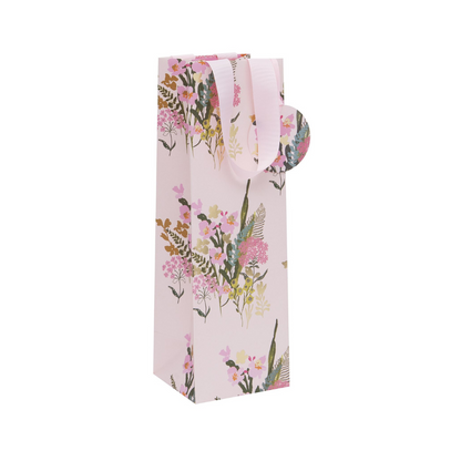 Pretty Pink Floral Bottle Bag with Gift Tag