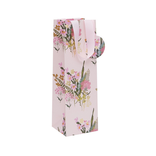 Pretty Pink Floral Bottle Bag with Gift Tag