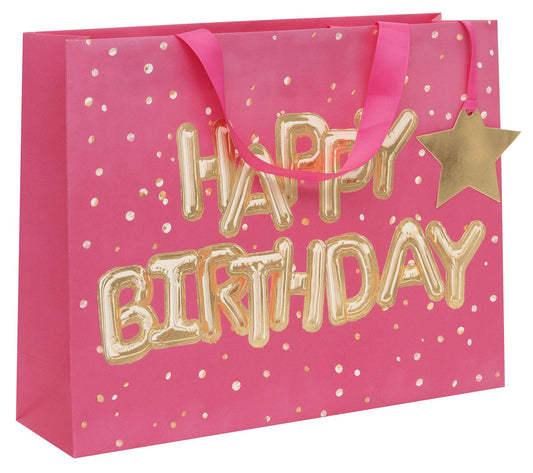 Gift Bag Landscape Happy Birthday Pink with Gift Tag