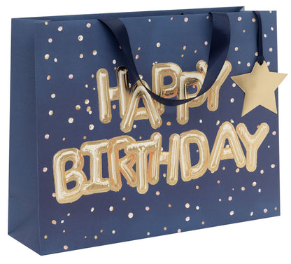 Gift Bag Landscape Happy Birthday Blue with Gift Tag