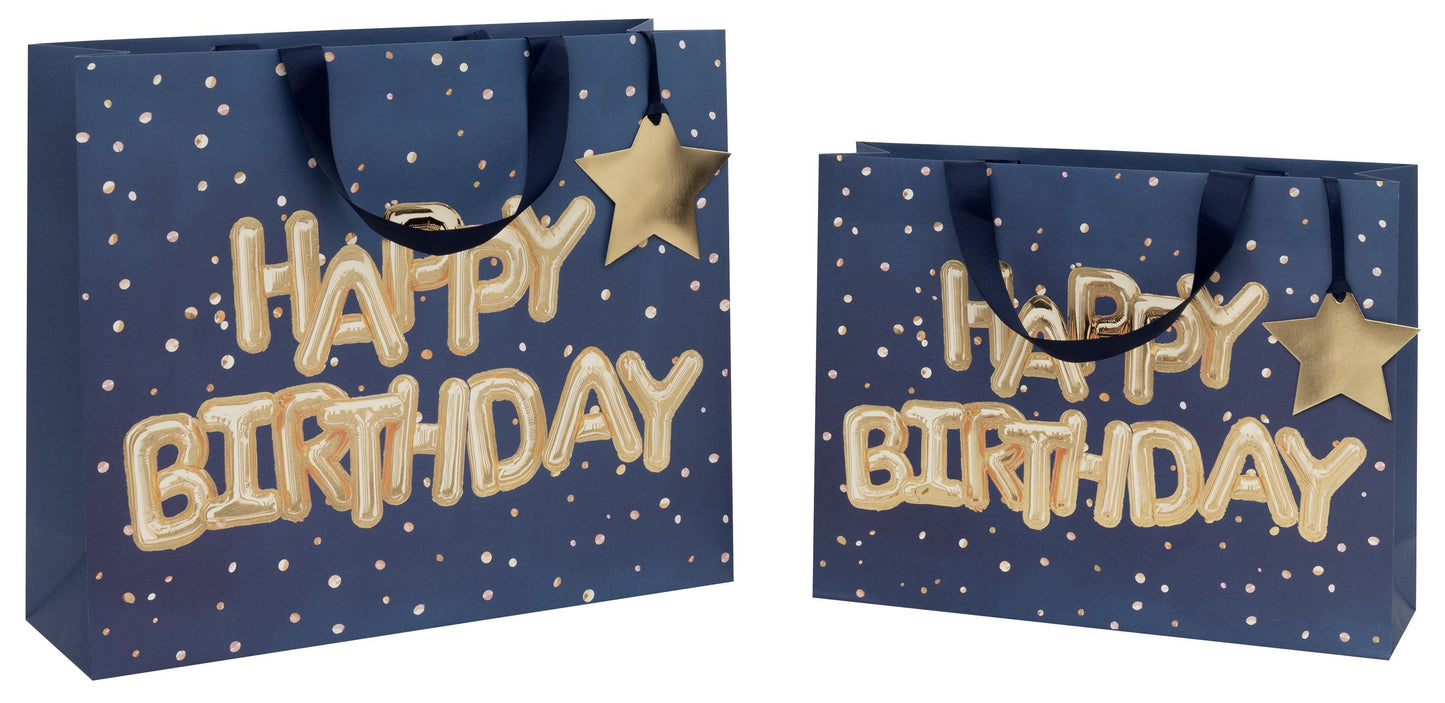 Gift Bag Landscape Happy Birthday Blue with Gift Tag