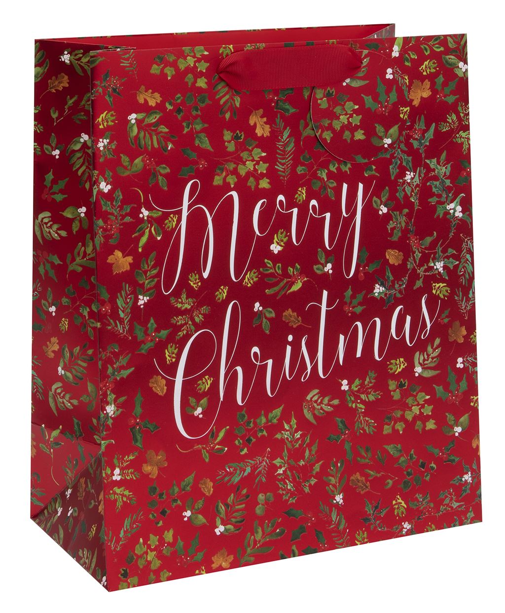 Large Gift Bag Merry Christmas Foliage Red