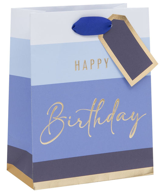 Happy Birthday Blue Stripe Medium Gift Bag