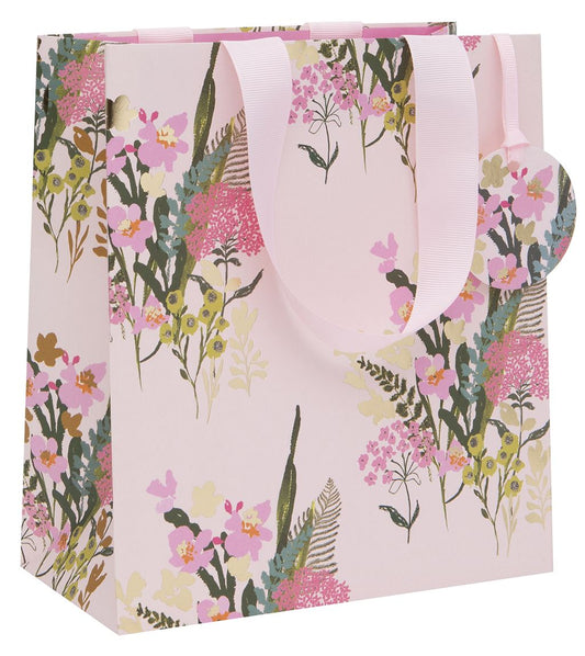 Medium Gift Bag Pretty Pink Floral with Gift Tag