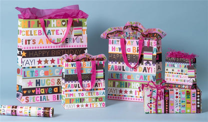 Gift Bag Shopper Birthday Stripe Pinks with Gift Tag