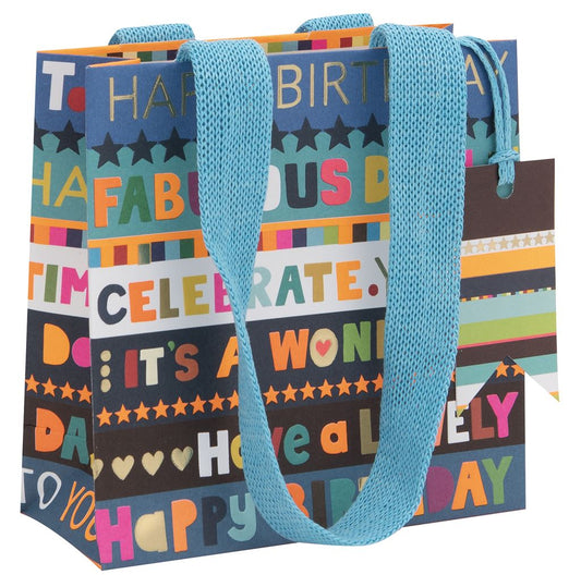 Small Gift Bag Birthday Blue with Gift Tag