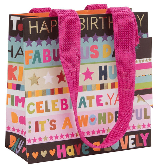 Birthday Pink Stripes Small Gift Bag