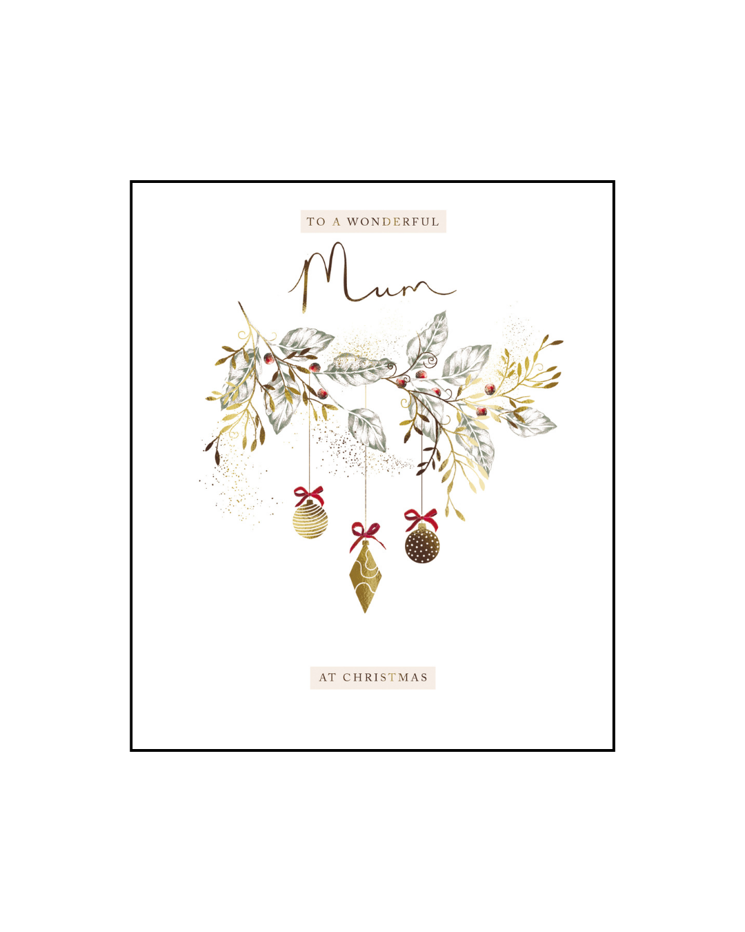 Card Gold Baubles on Pencil Leaf Branch Mum