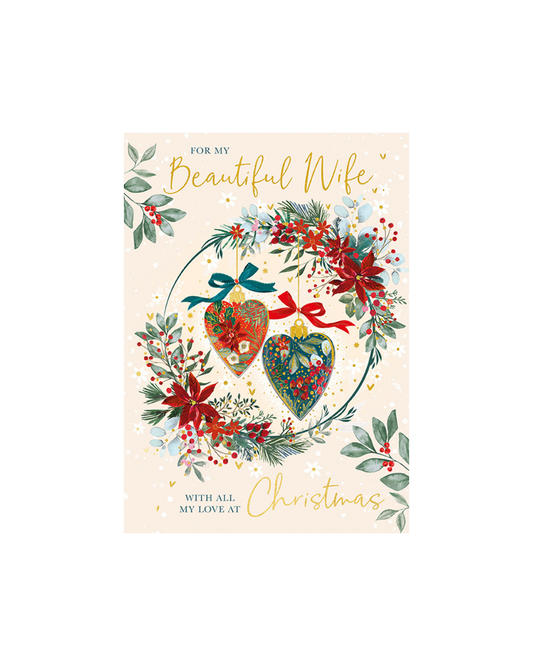 Card Christmas Hearts Wreath Wife