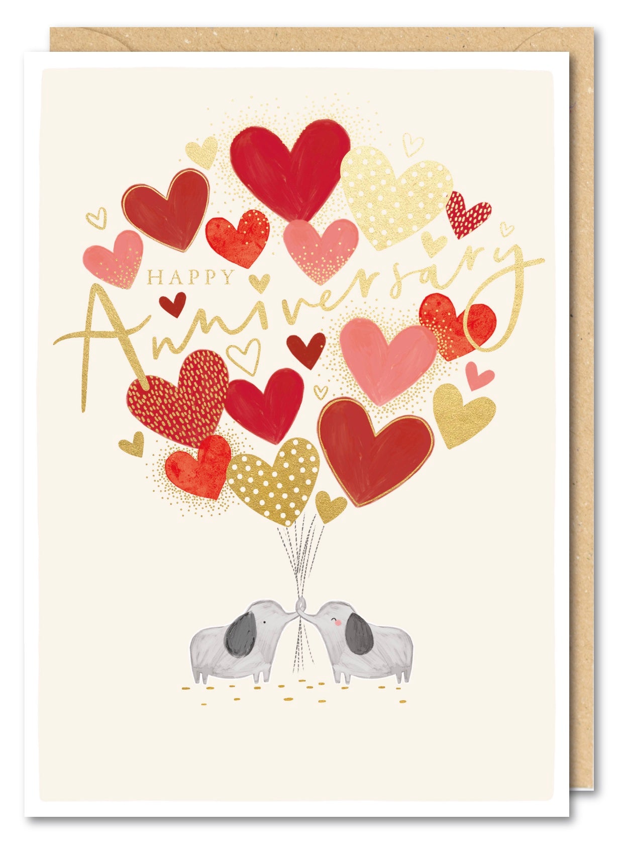 Card Anniversary Elephants Hearts