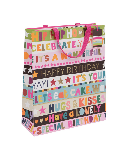 Gift Bag Shopper Birthday Stripe Pinks with Gift Tag