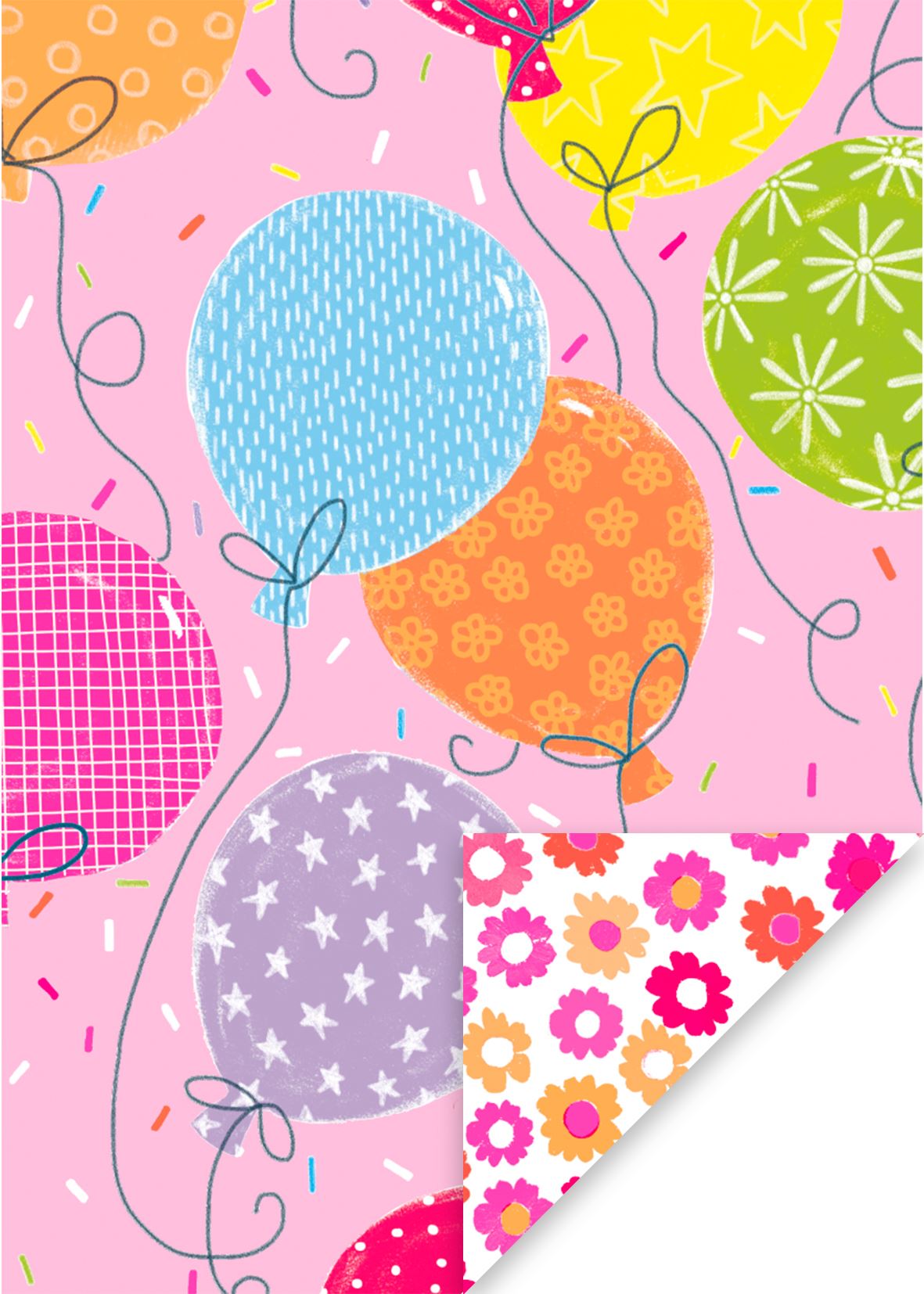 Pink Balloons Birthday Flat Wrap