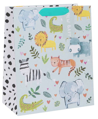 Large Gift Bag Blue Animals with Gift Tag